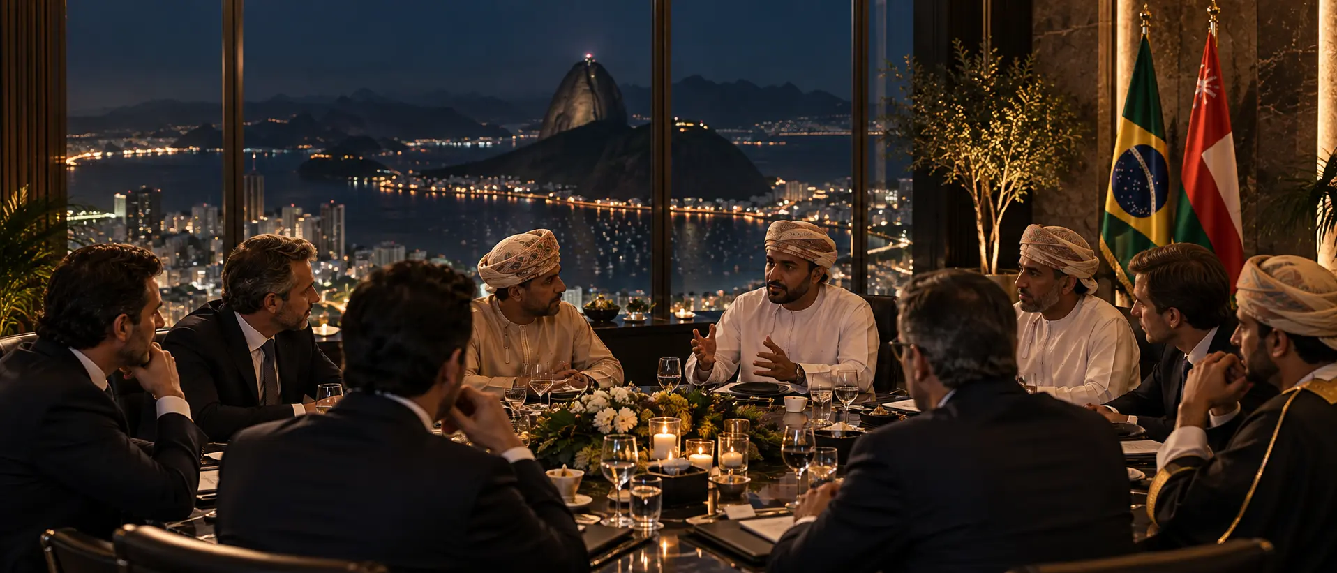 Jantar reservado do Private Circle com vista noturna para o Rio
